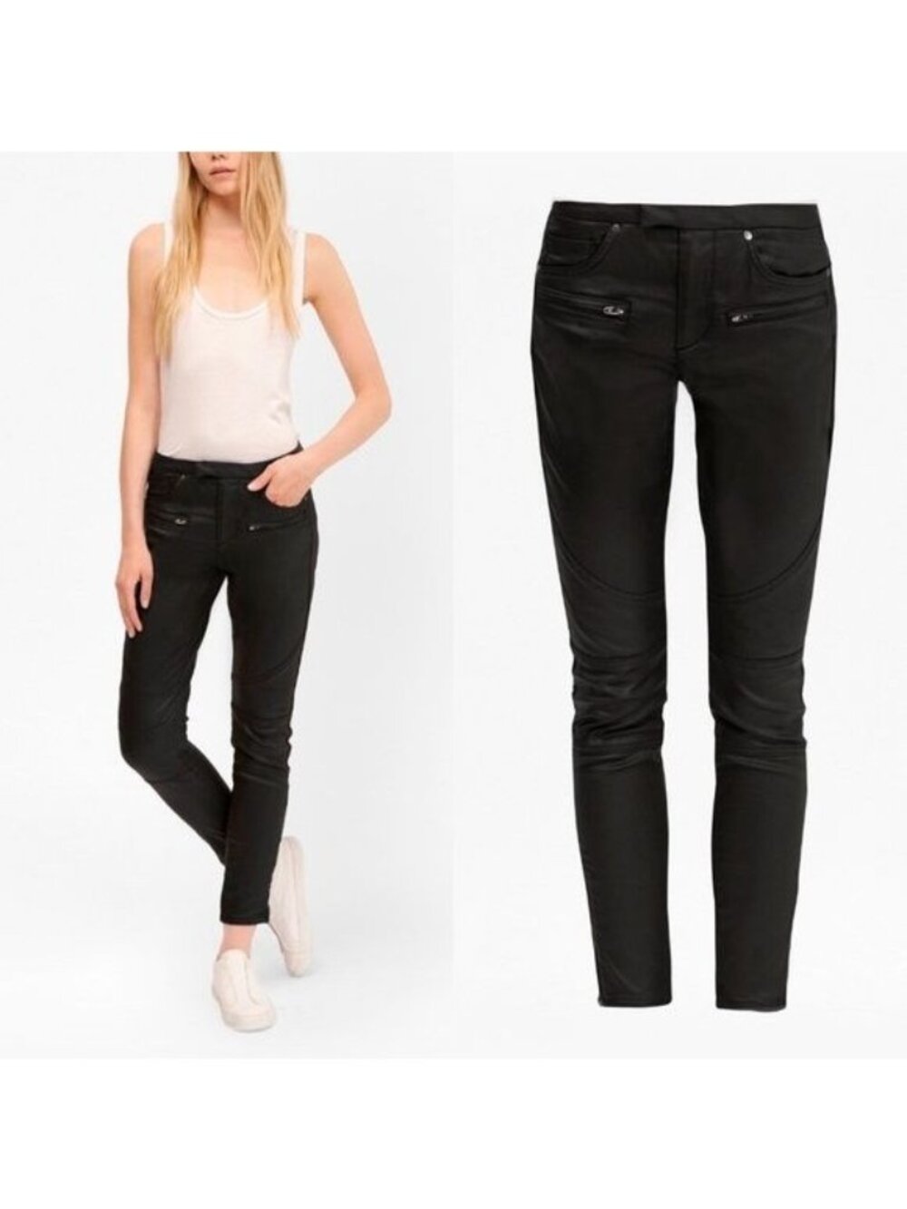 FCUK The ReboundSkinny Leather Look Moto Jeans Zip